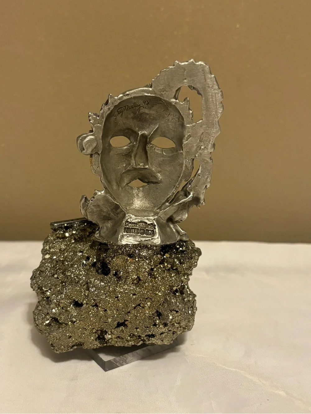 Venetian Mask Decorative Sculpture Pewter, Gold and Purple Greg Neely